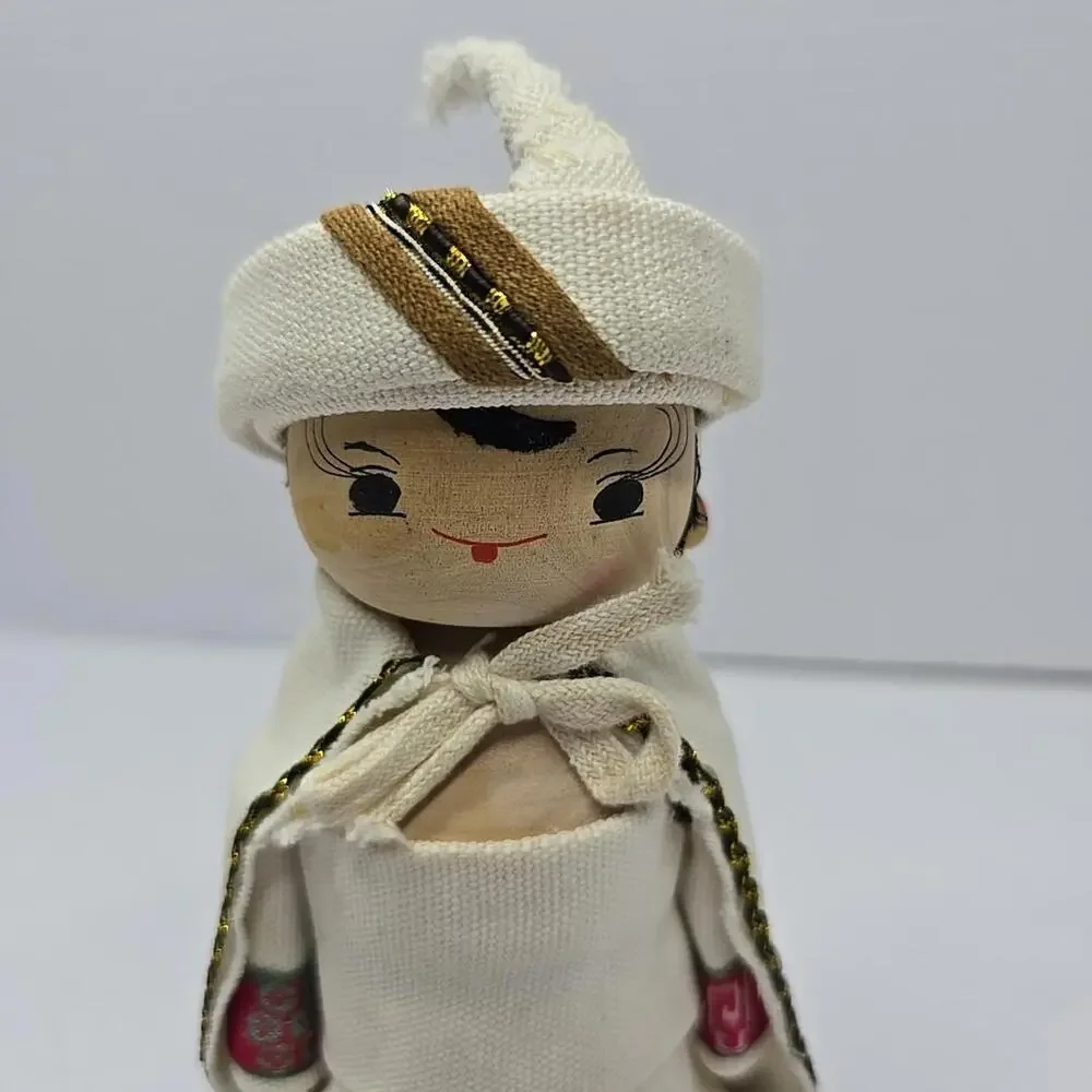 Chinese Ethnic 6" Wood Doll Hand Painted Figurine Traditional Detailed Costume - Picture 2 of 11